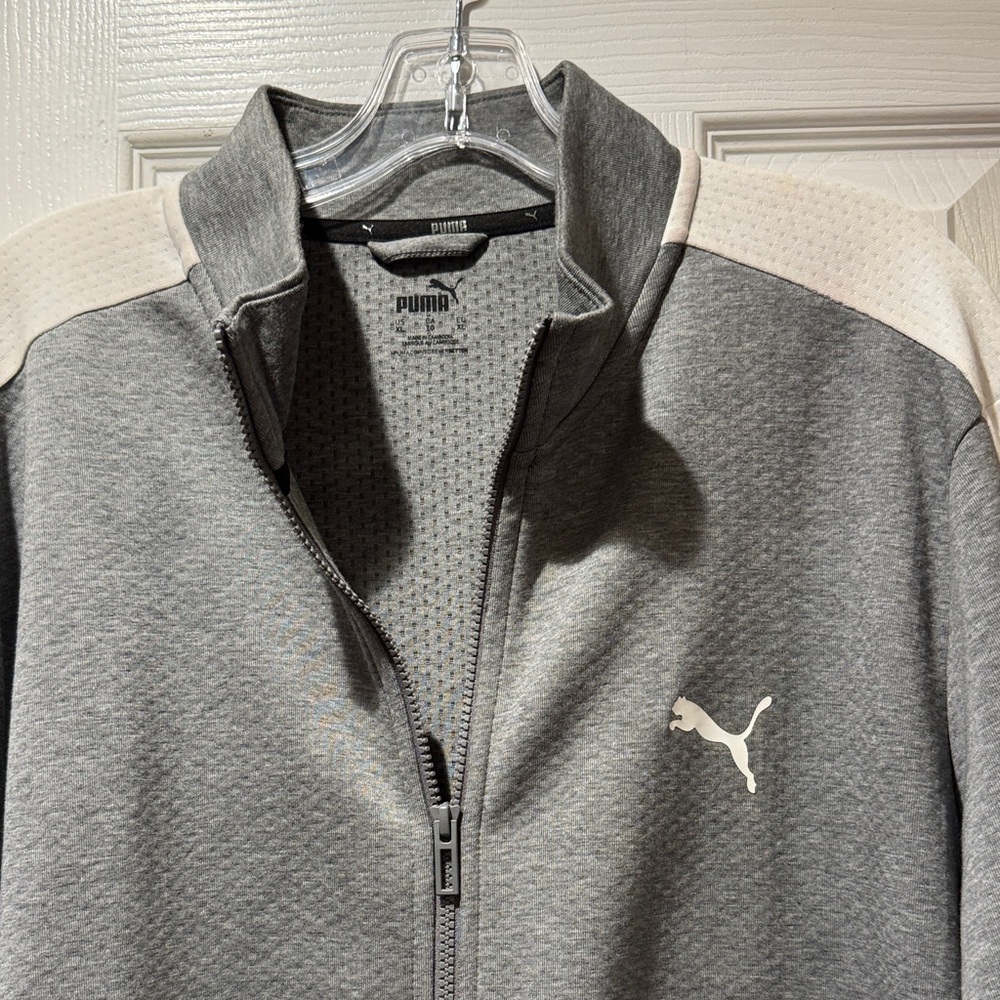 Puma Men’s Gray Full-Zip Jacket with White Shoulder Panels